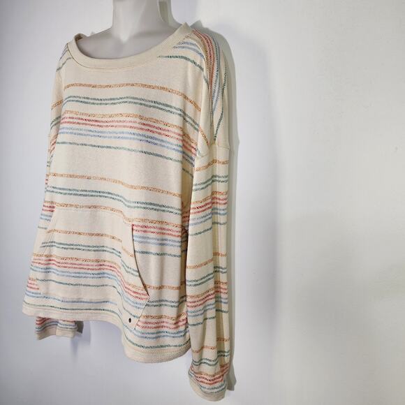 PRANA Women's Cozy Up Suncation Top Canvas Multi Stripe Large Hemp French Terry - Picture 4 of 12